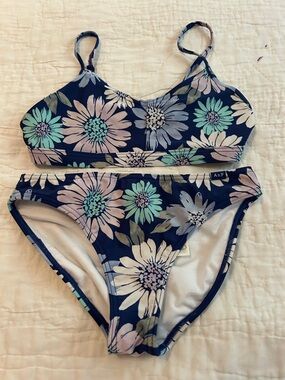Abercrombie & Fitch Girls' Navy Floral Two-Piece One-Piece Swim Set